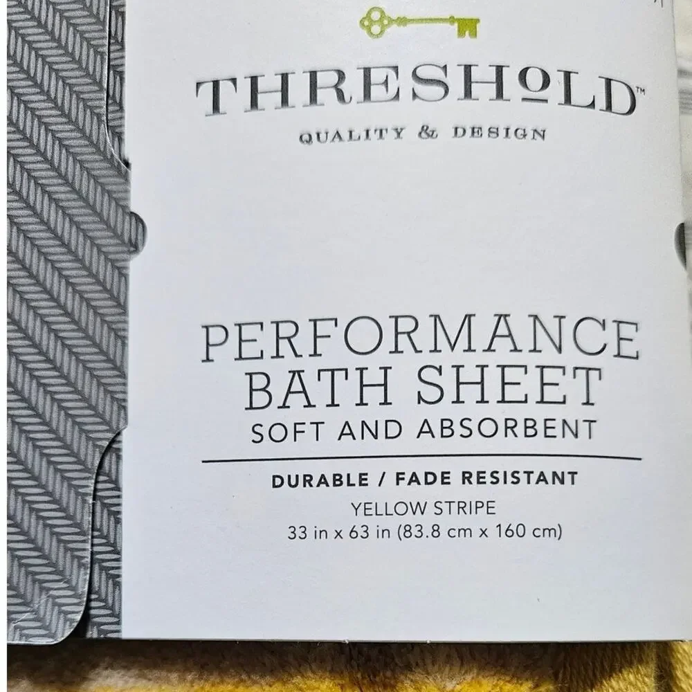 NWT Threshold Performance Striped Yellow Gray Bath Sheet 33 x 63 Oeko-Tex